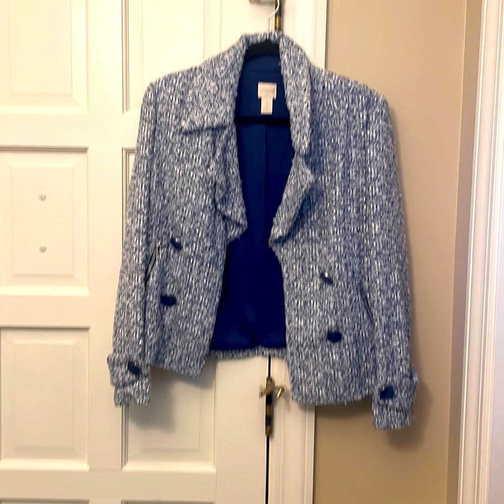 Chicos jacket, pictures do not show the navy blue, white and silver thread
